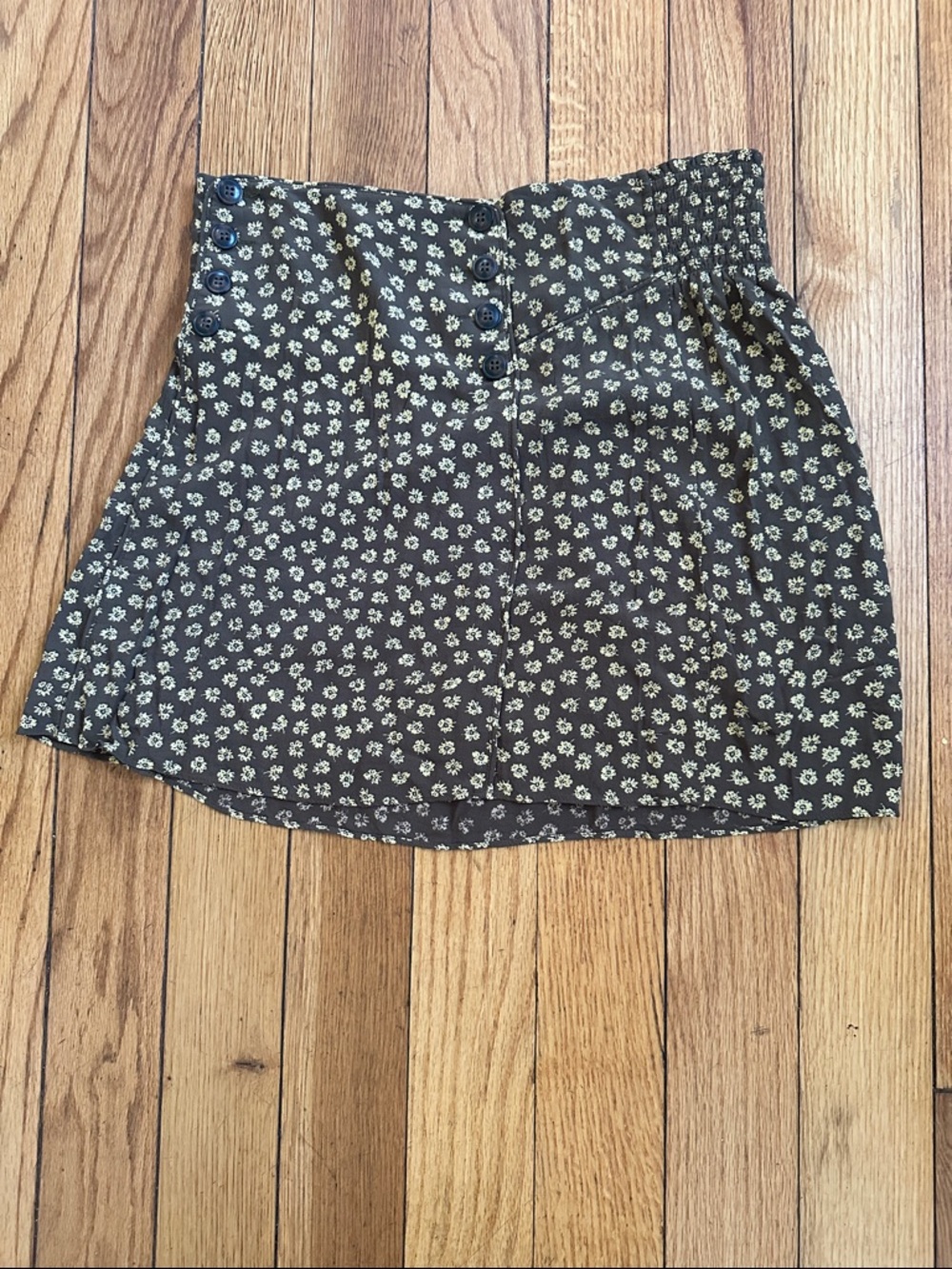 Madewell Olive Green Floral Button-Front Mini Skirt- L